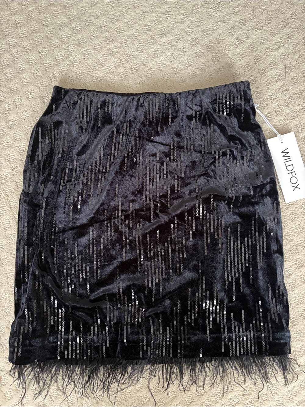 Wildfox Black Velvet Sequin & Feather Mini Skirt